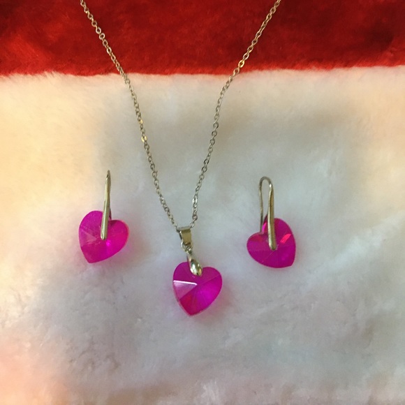 Pink Heart Necklace and Earring Set - Picture 2 of 3
